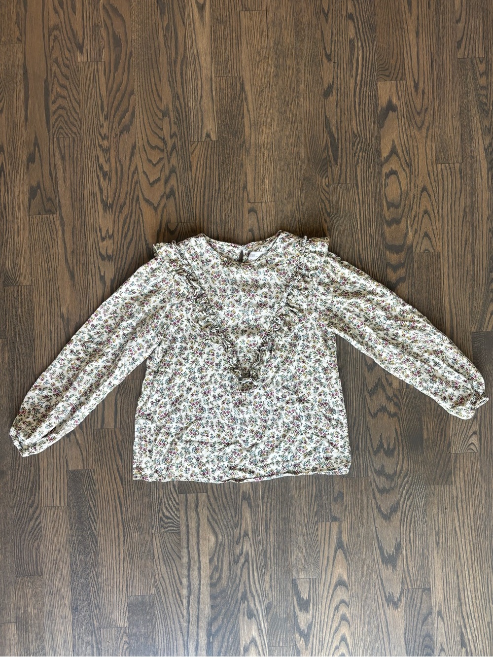Zara Cream Blouse with Pink & Green Floral Print - Size 14 girls